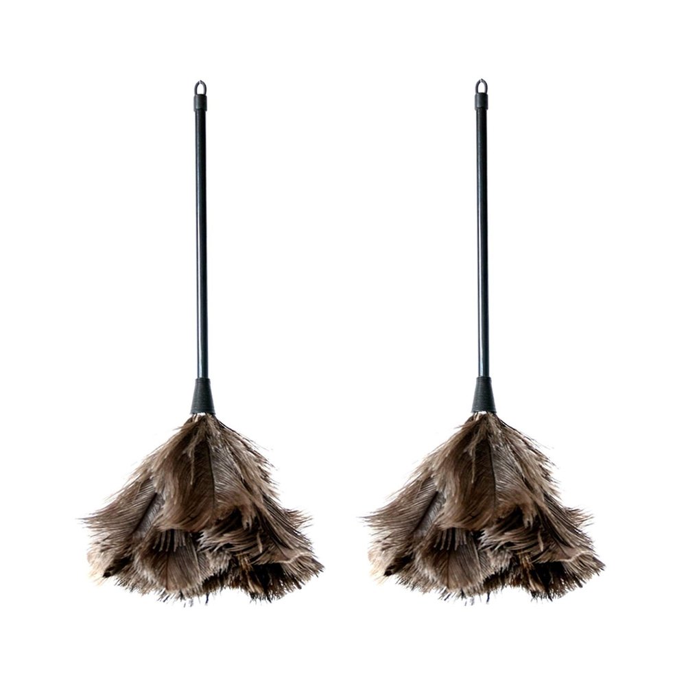 2 Pcs Premium Quality Genuine Ostrich Feather Duster - Thick Soft Feathers - Attracts Dust Particles - Easy Efficient Dusting - Duster for Home, Office and Car
