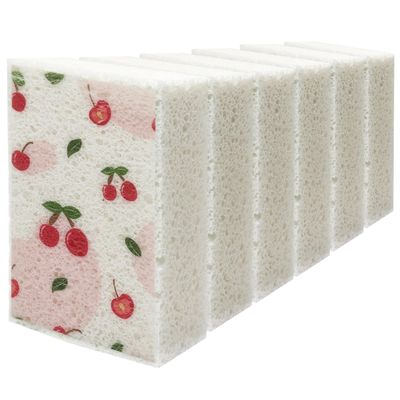 Scratch Scrub Sponge, 6 - Pack Kitchen Sponges for Cleaning Around the Home, Bathroom & More, Large Size Scratch-Free Dish Scrubber, Best for Nonstick Pots and Pans (4" x 6" x 1",Cherry