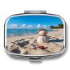 Sand Snowman on Beach Pill Case 2 Compartments Small Pill Box with Mirror Square Medicine Travel Pill Organizer Pocket Purse Medicine Vitamin Organizer for Fish Oil, Supplements view 1