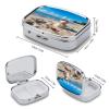 Sand Snowman on Beach Pill Case 2 Compartments Small Pill Box with Mirror Square Medicine Travel Pill Organizer Pocket Purse Medicine Vitamin Organizer for Fish Oil, Supplements view 2