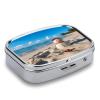 Sand Snowman on Beach Pill Case 2 Compartments Small Pill Box with Mirror Square Medicine Travel Pill Organizer Pocket Purse Medicine Vitamin Organizer for Fish Oil, Supplements view 3