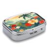 Summer Hawaiian Pill Case 2 Compartments Small Pill Box with Mirror Square Medicine Travel Pill Organizer Pocket Purse Medicine Vitamin Organizer for Fish Oil, Supplements view 3