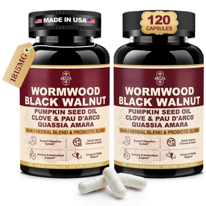 30-in-1 Wormwood Black Walnut Cleanse Capsules Advanced Detox for Adults - Natural Gut Cleanse with Soursop, Pumpkin Seed, PAU D'Arco, Probiotic Blend,Oregano & Garlic Vegan 120CT, 99% Absorption