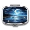 Moon Over Ocean Pill Case 2 Compartments Small Pill Box with Mirror Square Medicine Travel Pill Organizer Pocket Purse Medicine Vitamin Organizer for Fish Oil, Supplements view 1