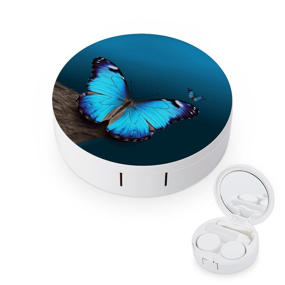 FekiLoot Beautiful Blue Butterfly Contact Lens Cases, Cute Contact Lenses Lens Box Set Outdoor Mini Contact Lens Soak Storage Kit with Mirror Daily Vision Care And Outdoor Use