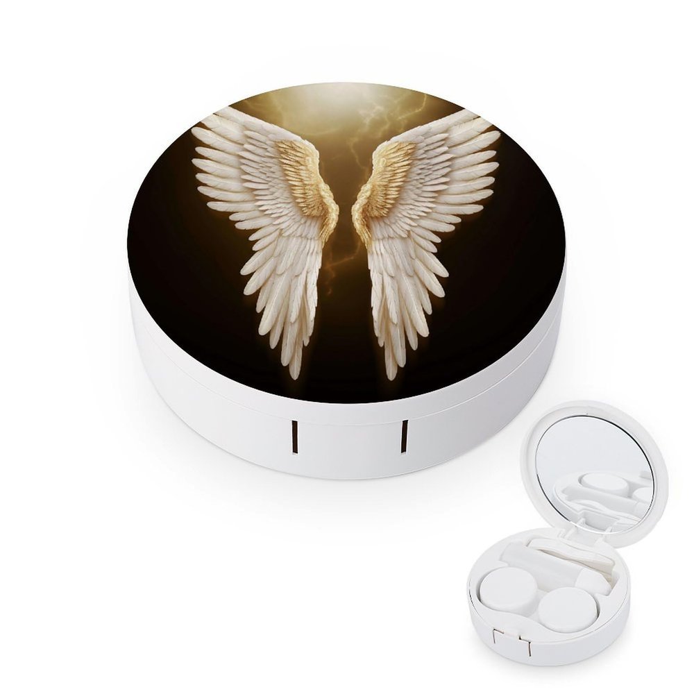 FekiLoot Angel Wing Contact Lens Cases, Cute Contact Lenses Lens Box Set Outdoor Mini Contact Lens Soak Storage Kit with Mirror Daily Vision Care And Outdoor Use