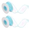 DEFANEX 2 Pcs Laser Organza Ribbon (1.57 Inch x 9 Yards) - Shimmer Sheer Organza Ribbons, for DIY Craft Gift Wrapping Bow Bouquet Christmas Tree Decoration, Blue view 1