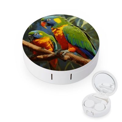 FekiLoot Bird Parrot Painting Contact Lens Cases, Cute Contact Lenses Lens Box Set Outdoor Mini Contact Lens Soak Storage Kit with Mirror Daily Vision Care And Outdoor Use