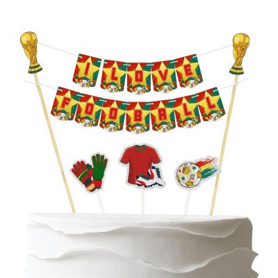 I Love Football Cake Topper Banner,Pre-Strung Soccer Match Cake Topper Garland & Cupcake Toppers,6pcs Sports Birthday Themed Party Supplies for Soccer Fans