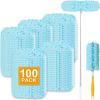 100Pcs Duster Refill Compatible with Swiffer Hand Duster +4FT Extended Handle +1 Handle, 360 Heavy Duty Duster Refills Kit for Cleaning, Office, Ceiling Fan, Baseboard & Blind view 1