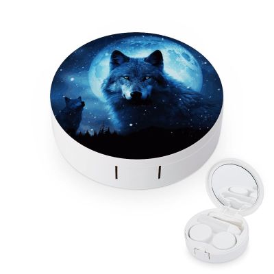 FekiLoot Wolfs Contact Lens Cases, Cute Contact Lenses Lens Box Set Outdoor Mini Contact Lens Soak Storage Kit with Mirror Daily Vision Care And Outdoor Use