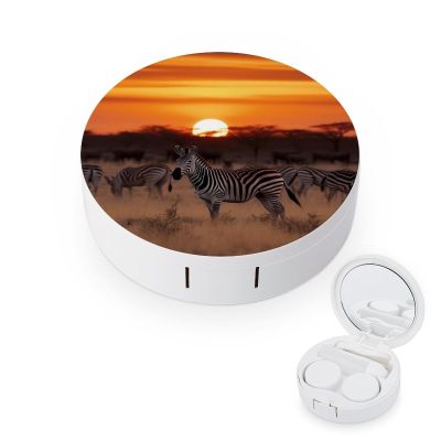 FekiLoot Africa Sunset Zebra Contact Lens Cases, Cute Contact Lenses Lens Box Set Outdoor Mini Contact Lens Soak Storage Kit with Mirror Daily Vision Care And Outdoor Use