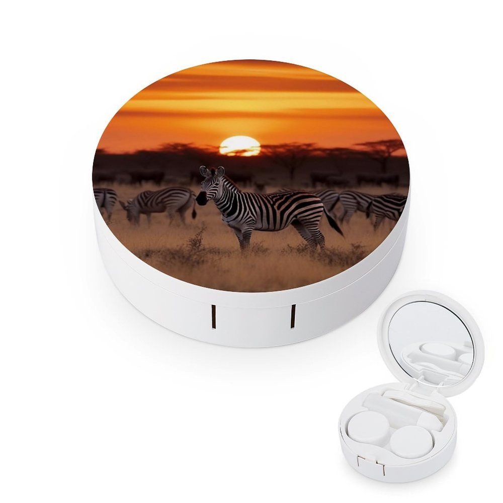 FekiLoot Africa Sunset Zebra Contact Lens Cases, Cute Contact Lenses Lens Box Set Outdoor Mini Contact Lens Soak Storage Kit with Mirror Daily Vision Care And Outdoor Use