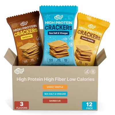 Healspot High Fiber Snacks Pure Plant Protein Chips, 9g Fiber, 12g Protein, Low Carb and Keto Snacks, Pocket-Size High Protein Crackers Variety Packs(Barbacue, Sweet Waffle, Sea Salt&Vinegar)