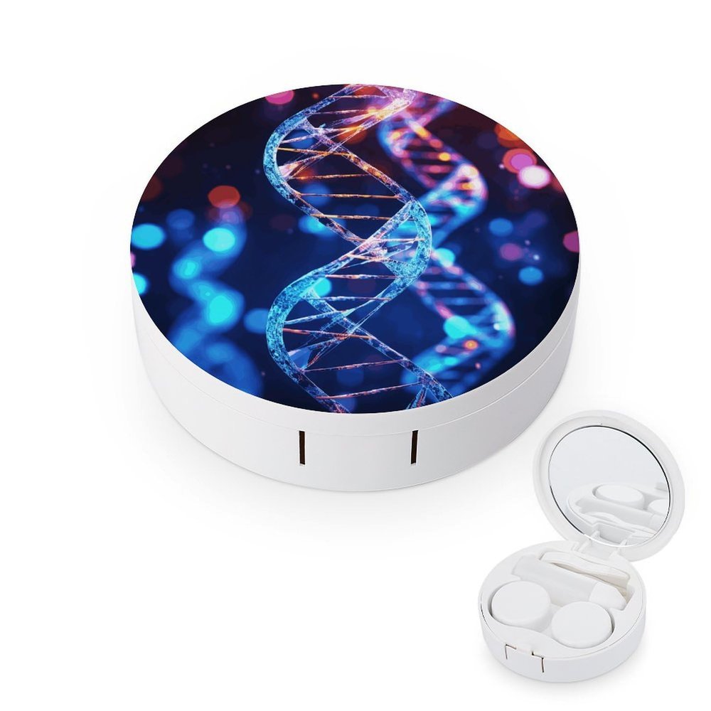 FekiLoot DNA Genetic Helix Contact Lens Cases, Cute Contact Lenses Lens Box Set Outdoor Mini Contact Lens Soak Storage Kit with Mirror Daily Vision Care And Outdoor Use