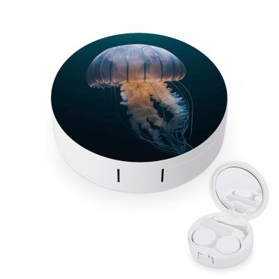 FekiLoot 3D Jellyfish Contact Lens Cases, Cute Contact Lenses Lens Box Set Outdoor Mini Contact Lens Soak Storage Kit with Mirror Daily Vision Care And Outdoor Use