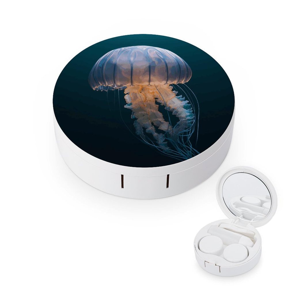 FekiLoot 3D Jellyfish Contact Lens Cases, Cute Contact Lenses Lens Box Set Outdoor Mini Contact Lens Soak Storage Kit with Mirror Daily Vision Care And Outdoor Use