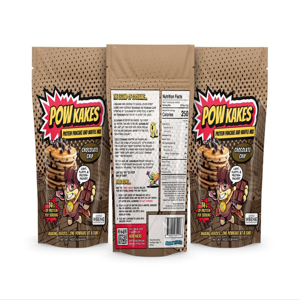 POWKAKES Protein Pancake Mix and Waffle Mix, Chocolate Chip (6, Chocolate Chip)