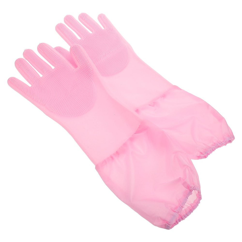 Adorainbow Reusable Long Kitchen Dishwashing Gloves for Washing Dishes and Household Cleaning, Heat-resistant Pink Silicone Gloves for Multi-purpose Use