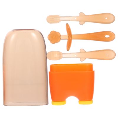 YOSADIER Silicone Toothbrush Set 3pcs for Infants Newborn Oral Cleaner Tongue Cleaner in Warm Orange, Soft Tongue Brush for Oral Care