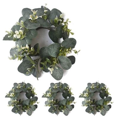 Dioche 4pcs Artificial Eucalyptus Candle Wreath for Holiday Wedding Party Wall and Door Hanging Decorations in Green