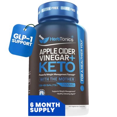 Herbtonics Apple Cider Vinegar + Keto BHB GLP-1 Support, 360 Capsules