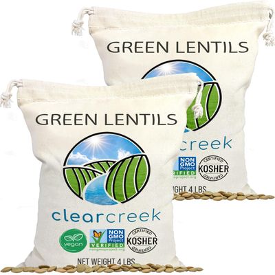 CLEAR CREEK Green Lentils | Project Non-GMO Verified | 8 lb (2-4 lb bags) | Vegan | Non-Irradiated (Will Sprout) | Kosher | Vegan