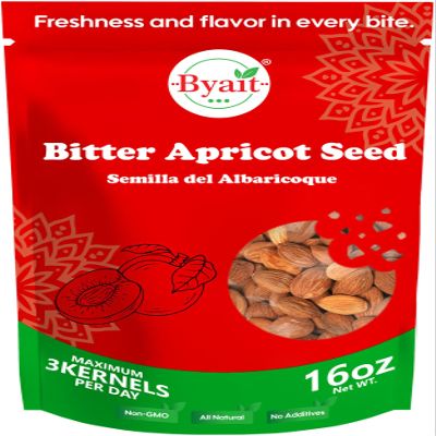 Byait Raw Bitter Apricot Seeds 16 Oz (1 LB), Turkish Bitter Apricot Kernels, All Natural, Vegan, Gluten Free