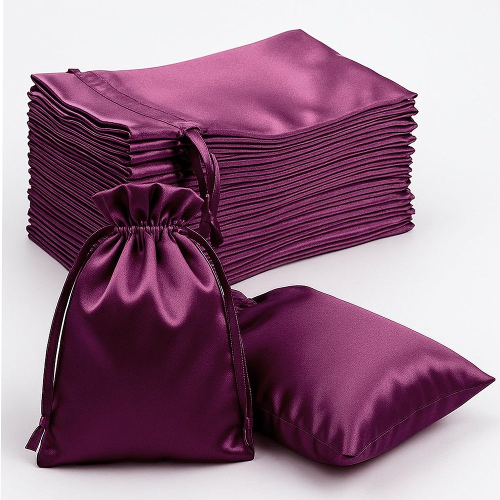 Efavormart 60 Pack Eggplant Satin Drawstring Wedding Party Favor Gift Bags 5"x7"