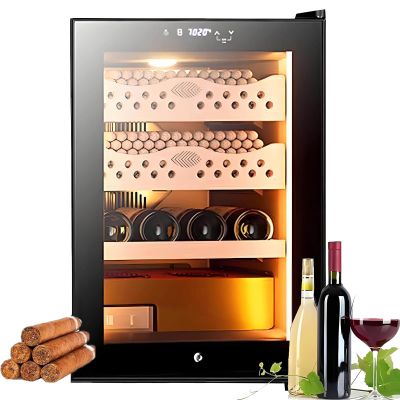 50 Liter Electric Cigar Humidor Cabinet Cooling Heating System Holds 300 Cigars with 4 Drawers Tempered Glass Door(Winecabinet)