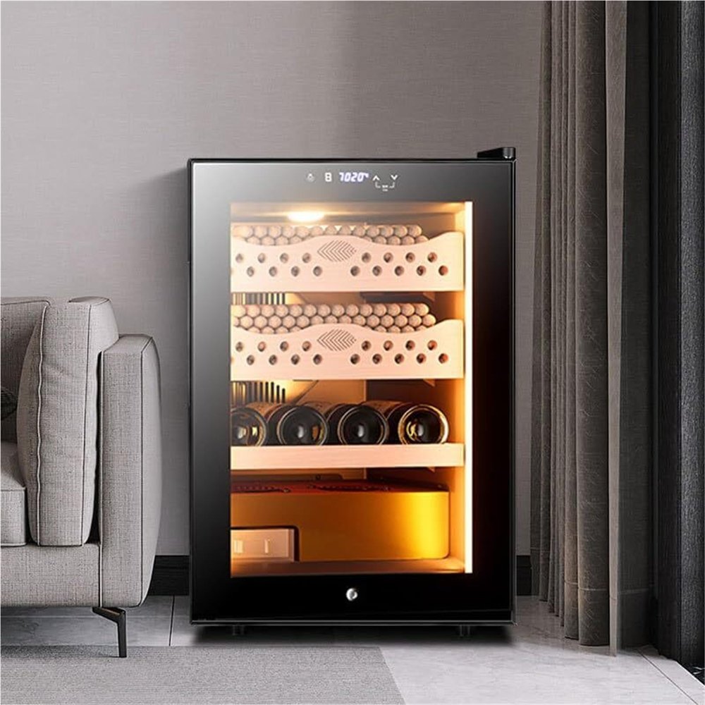 50L Electric Cigar Humidor Cabinet 300 Cigar Capacity 4 Layer Spanish Cedar Drawers Dual Mode Cooling Heating(Winecabinet)
