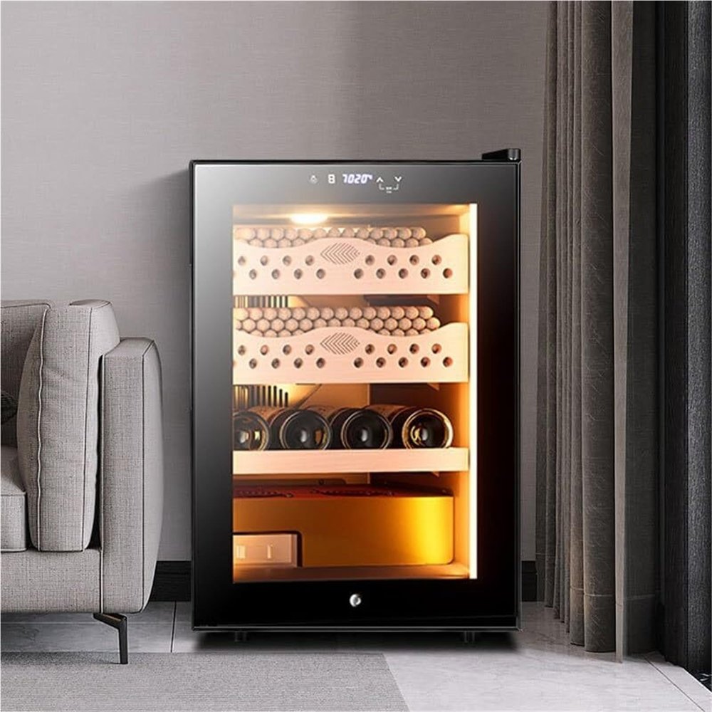 50L Electric Cigar Humidifier Cabinet with Cooling System Humidity Control 4 Level Drawers Holds 300 Cigars(Winecabinet)