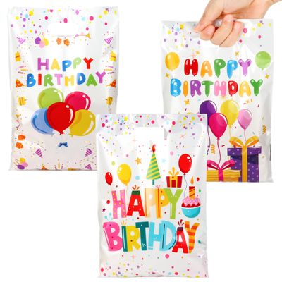 100 PCS Birthday Party Favor Bags - 6.5 x 9.8 Inch Happy Birthday Goodie Bags with Handles - Plastic Gift Treat Bags for Kids Girls & Boys, Party Supplies, Packaging Candy, Toys and Party Favors