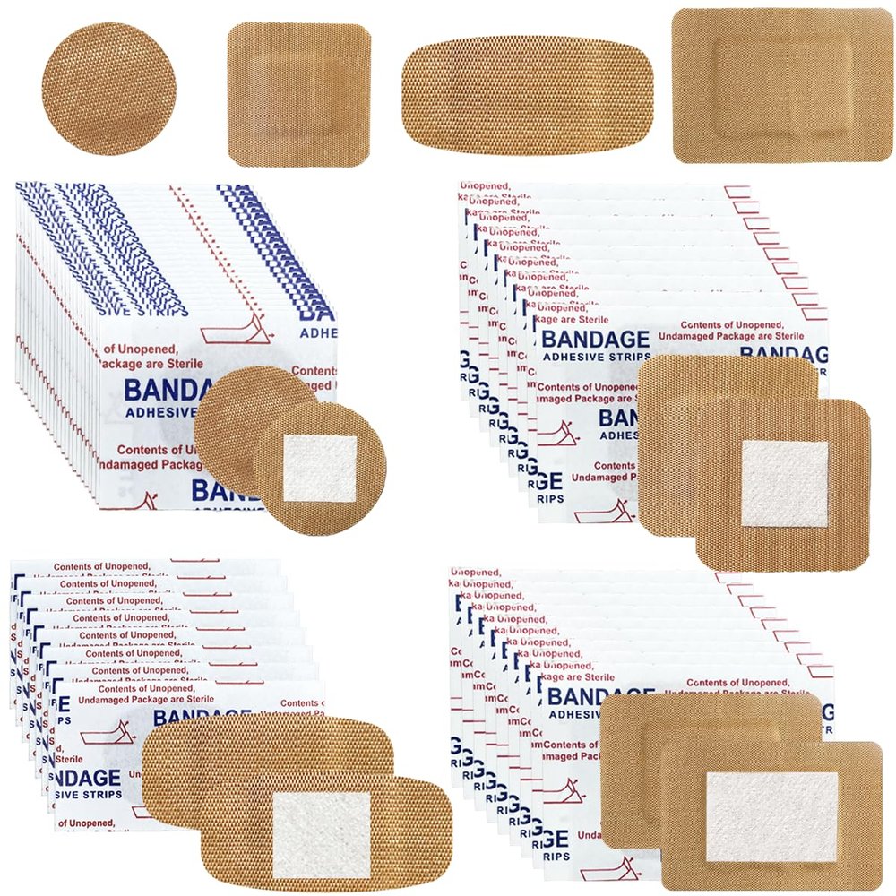 120Pcs Breathable Fabric Small Bandages, Round Oval and Square Flexible Adhesive Strips for Face and Small Wounds Protection Care(Hourglass-Shaped)