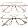 ABETOS Aviator Reading Glasses for Women Men Blue Light Blocking Oval Retro Fashion Double Bridge Computer Reader, Clear Pink Clear Brown+2.0 view 1