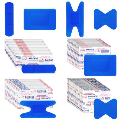 200 Pcs Waterproof Blue Bandaids, 4 Shapes Food Service Blue Detectable Adhesive Flexible Bandages with Quilt-Aid Pad, Breathable Bandaids for Catering Wound Care and Protection