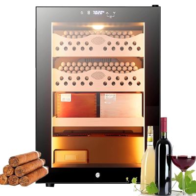 50 Liter Electric Cigar Humidor Cabinet Cooling Heating System Holds 300 Cigars with 4 Drawers Tempered Glass Door(Cigarcabinet)