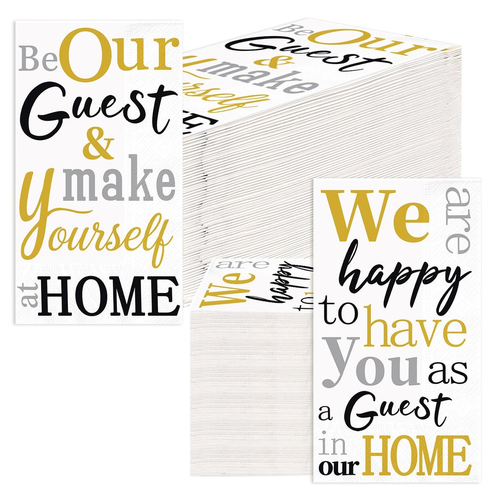 100 Pcs Welcome Guest Paper Napkins 3 Ply Friends & Family Home Range Disposable Absorbent Hand Towels Soft Dinner Paper Napkins for Bathroom Home Kitchen Wedding Holiday Baby Bridal Shower