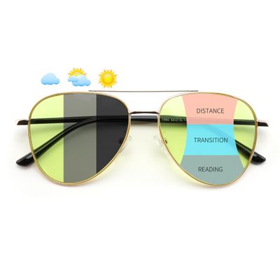 FEISEDY Photochromic Progressive Multifocal Reading Glasses Blue Light Blocking & Night Vision Metal Aviator Frame B0396 Gold 3.5x