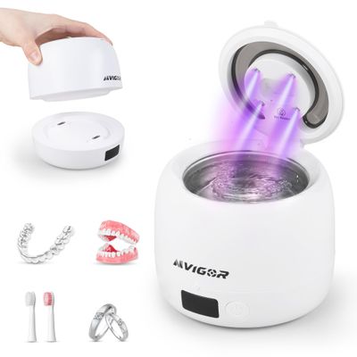 AIVIGOR Dental Ultrasonic Retainer Cleaner Machine - 45kHz Separable Dental Cleaning Pod with Digital Timer & 200ML Tank - Professional Device for Dentures, Aligners, Mouth Guards, Braces, Jewelry