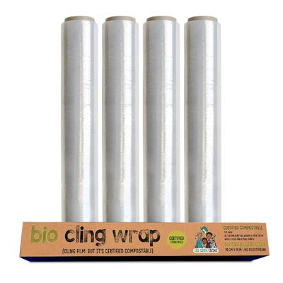 Eco Green Living Biodegradable Cling Film Bio Cling Wrap 100% Compostable, BPA & Plastic-Free Food Wrap, Vegan, Fridge & Freezer Safe, Recyclable Cardboard Dispenser. 4 Pack 30cm x 30m