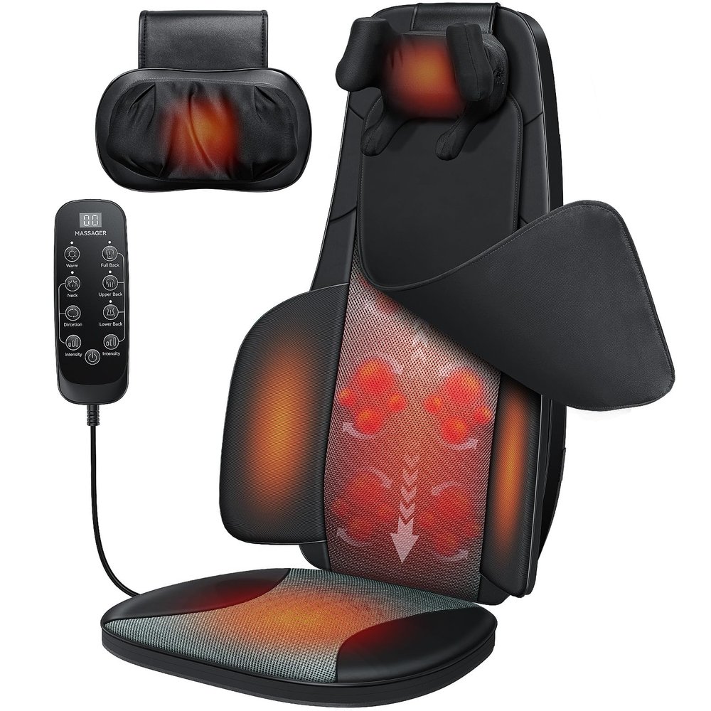 RQH Neck and Back Massager for Chair, Shiatsu Massage Chair Pad with Heat
