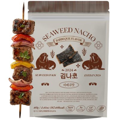 Korean Food Seaweed Nachos (Barbeque Flavor), 1.41oz (40g) Low-Sugar, Guilt-Free Asian Snacks, Gluten-Free, Non-GMO Crispy Seaweed Chips, Kim-Bugak