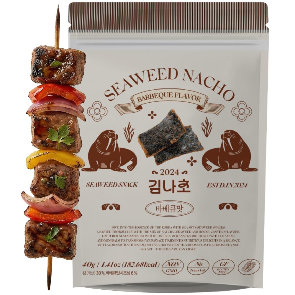 Korean Food Seaweed Nachos (Barbeque Flavor), 1.41oz (40g) Low-Sugar, Guilt-Free Asian Snacks, Gluten-Free, Non-GMO Crispy Seaweed Chips, Kim-Bugak