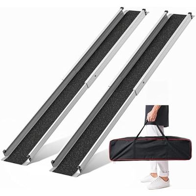 4FT Portable Adjustable Wheelchair Ramp-600LBS Heavy-Duty, High-Strength Aluminum Alloy Telescoping Portable Wheelchair Ramps Triple Anti-Slip Ideal for Home Steps, Threshold, Doorways(2 Pack)
