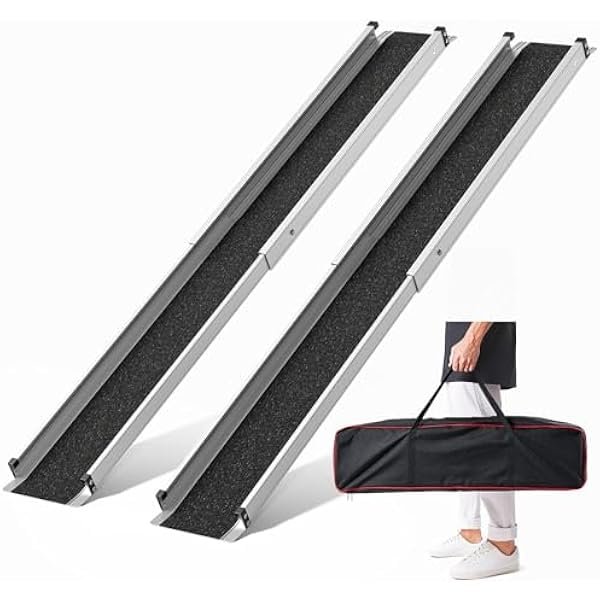 4FT Portable Adjustable Wheelchair Ramp-600LBS Heavy-Duty, High-Strength Aluminum Alloy Telescoping Portable Wheelchair Ramps Triple Anti-Slip Ideal for Home Steps, Threshold, Doorways(2 Pack)
