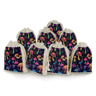 Trippy Magic Mushroom Drawstring Bags 8pcs Reusable Muslin Bag Sacks Gift Pouch for Party Wedding Home Storage