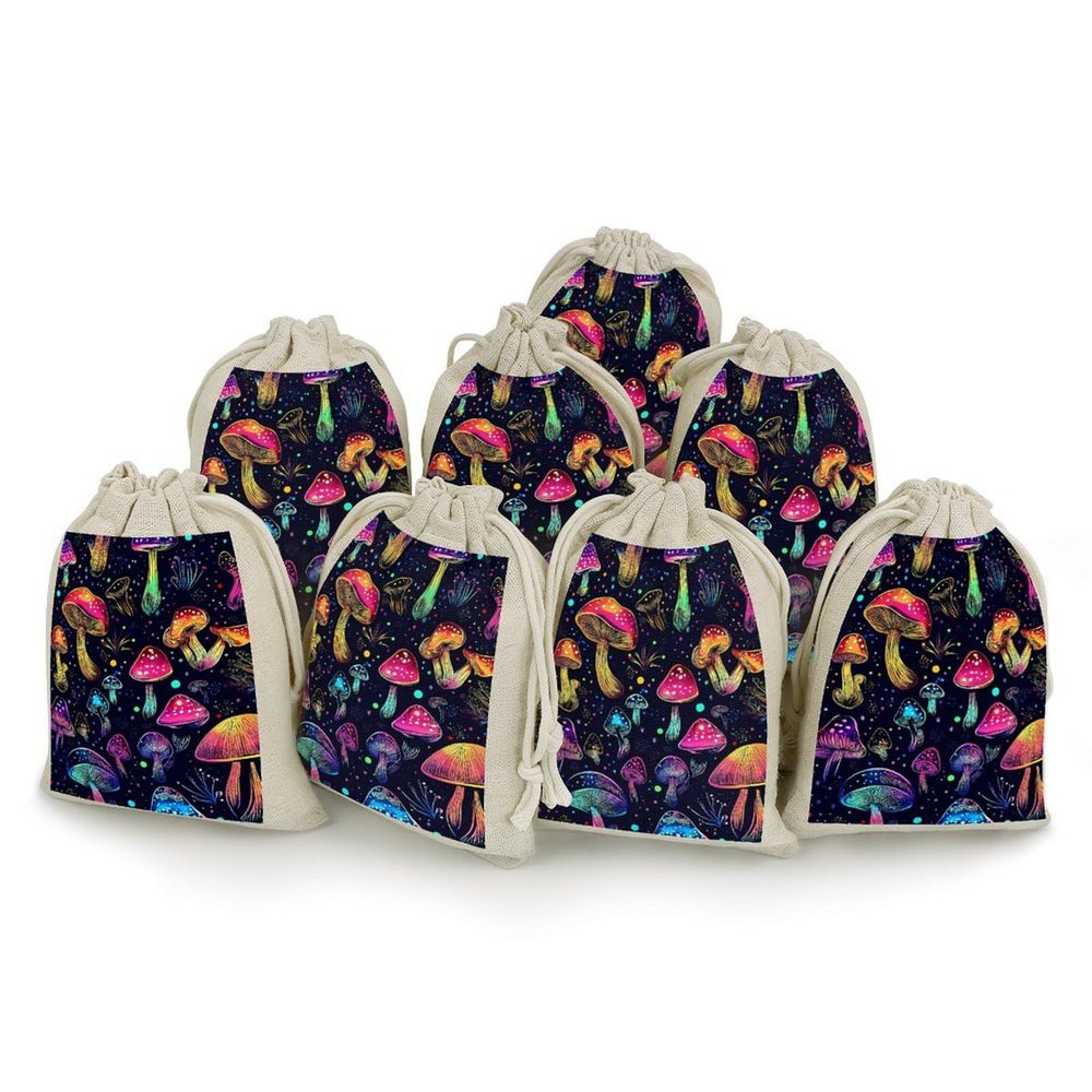 Trippy Magic Mushroom Drawstring Bags 8pcs Reusable Muslin Bag Sacks Gift Pouch for Party Wedding Home Storage