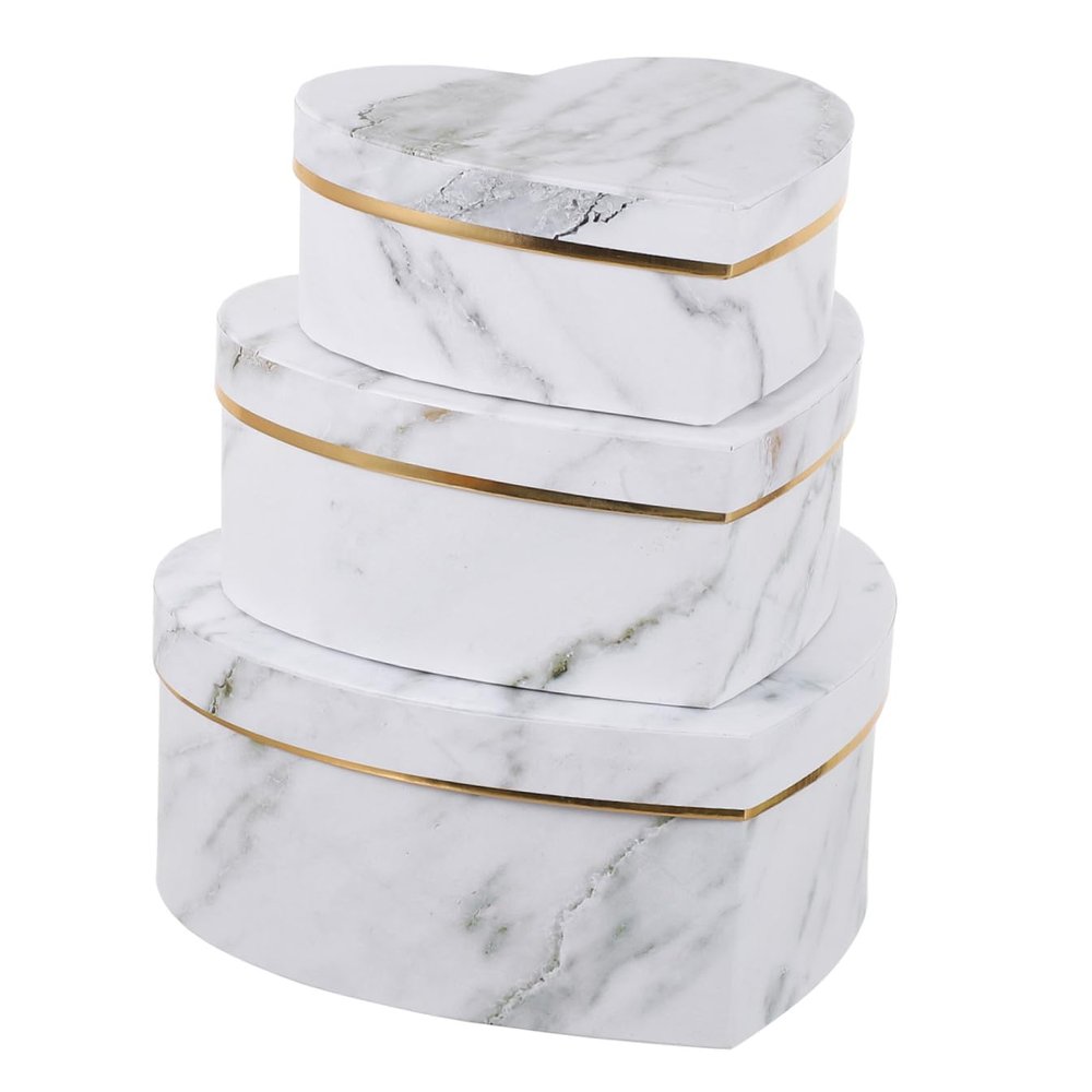 HONMEET Heart-shaped Candy Packing Box Set 3pcs Marble Pattern White Storage Boxes with Lid Valentines Day Packaging and Birthday Present Wrap for Treats and Keepsakes