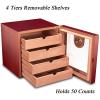 50 Cigar Humidor Tight-Seal Magnetic Door Cigar Case, Cedar Wood Drawer with Hygrometer Humidifiers for Men view 4